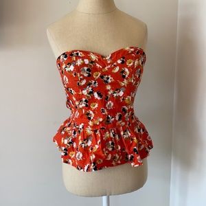 Orange Floral Strapless Peplum Top